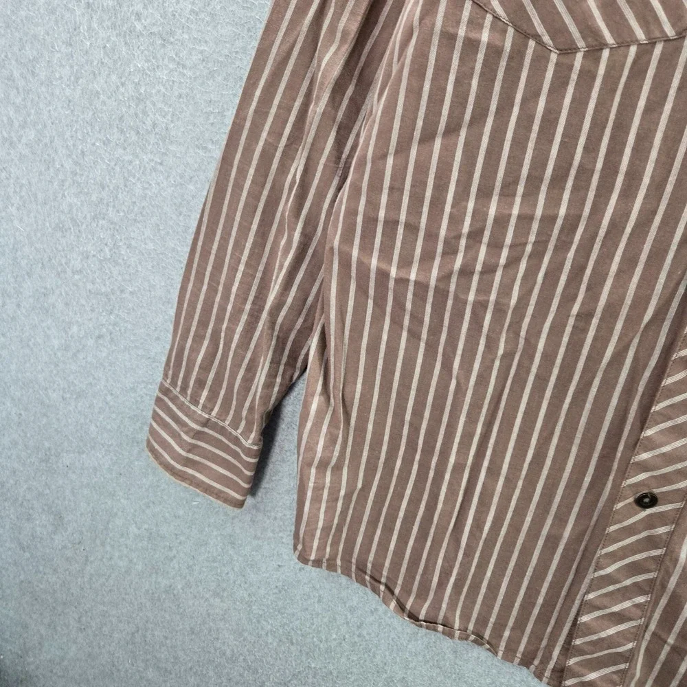 Carbon Black Men‎ Button Up Shirt Large Brown Striped Y2K Grunge Crest Studded